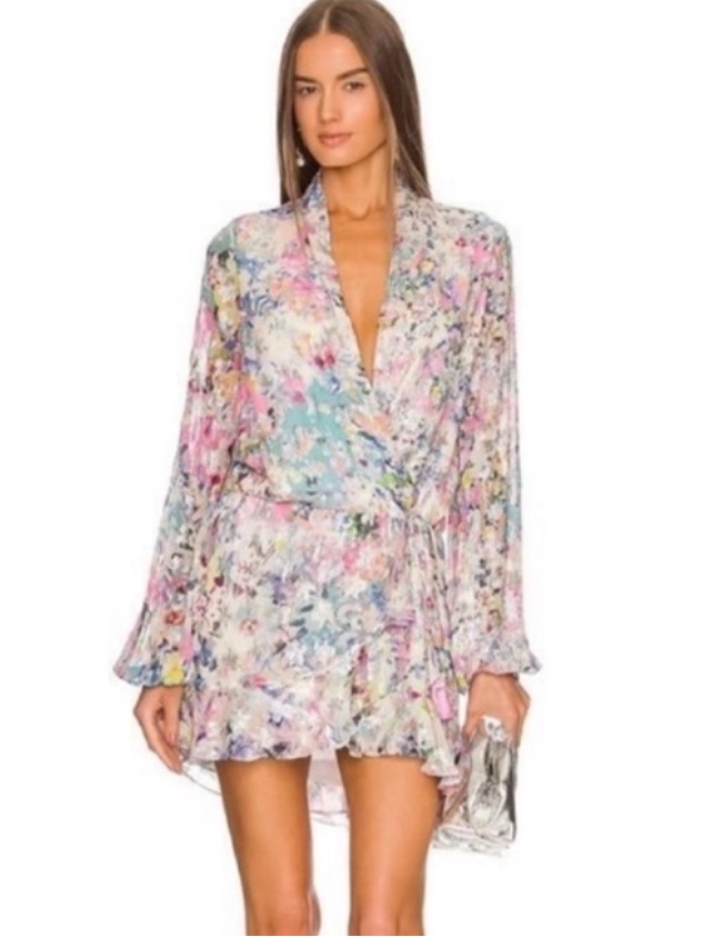 Rococo Sand Floral Lelia Print Wrap Mini Dress Size Xs